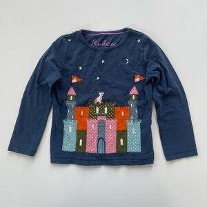 Mini Boden Girls Blue Magical Appliqué Stormy Blue Castle Long sleeve Tee 4/5Y
